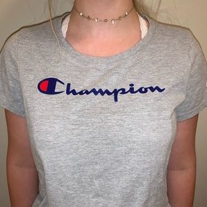 a gray champion shirt